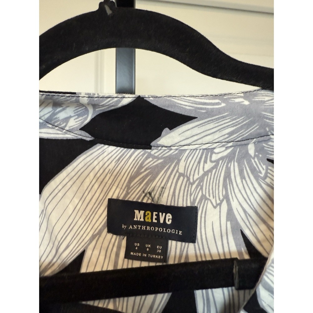 Maeve Puff-Sleeved Midi Dress Size 4 Floral Black White anthropology - Picture 4 of 4